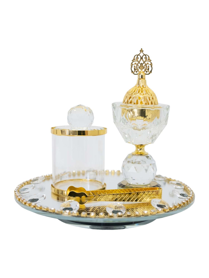 Crystal Bakhoor Burner Round Tray Set