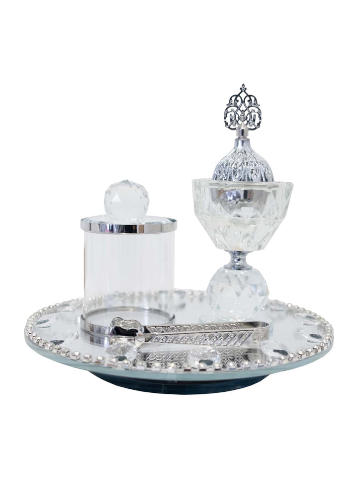 Crystal Bakhoor Burner Round Tray Set