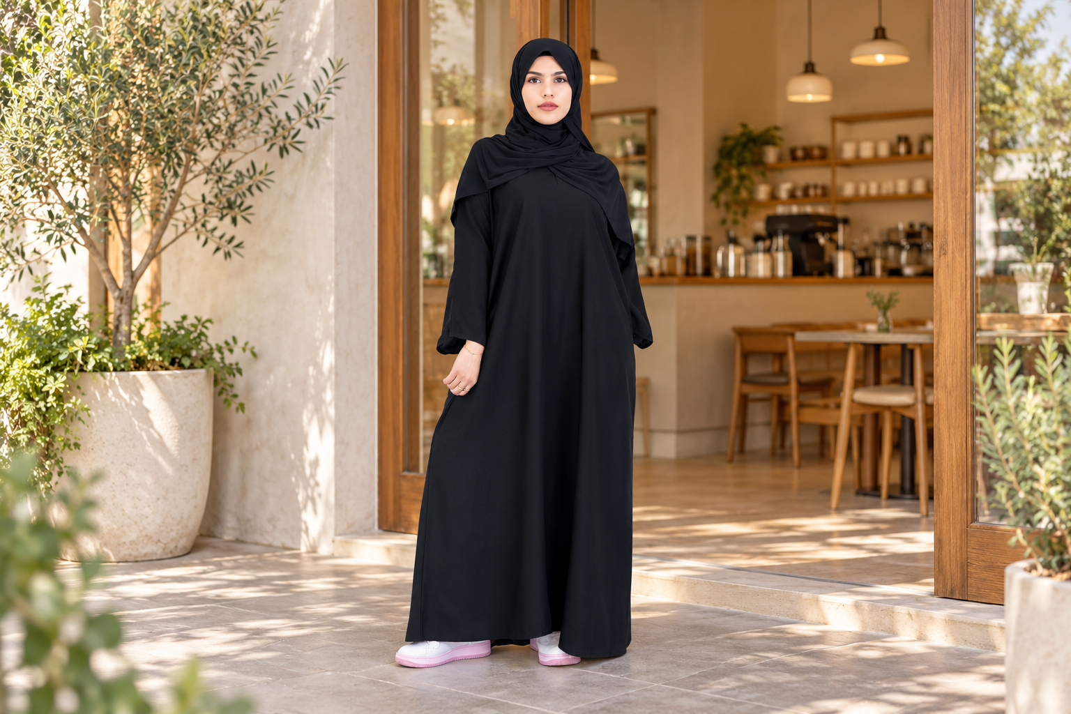 Nida One Button Abaya With Pocket · Black