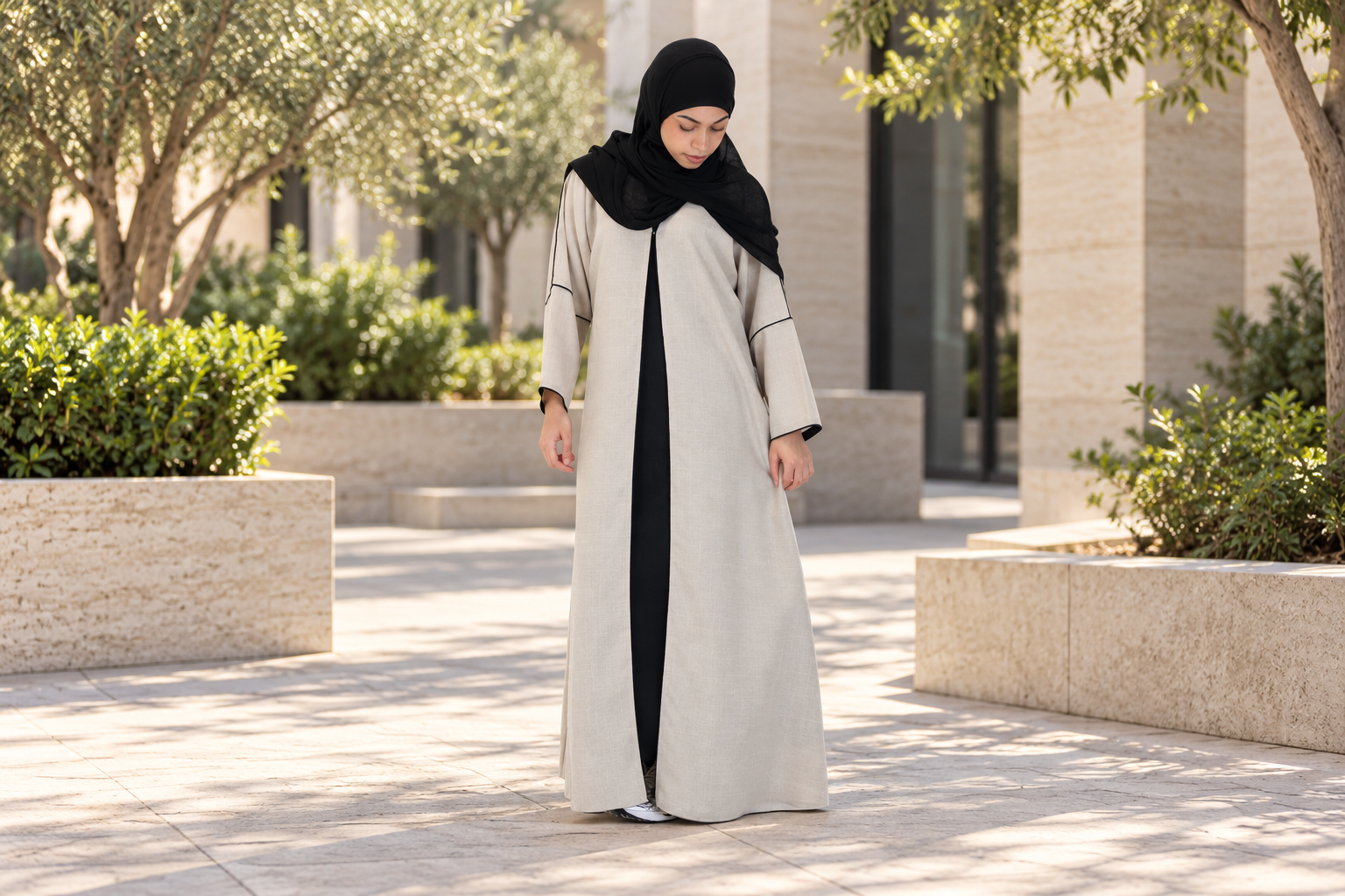 Linen Open Abaya · Beige
