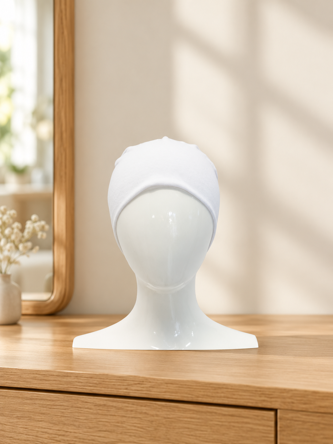 Sura Tube Bonnet in White, styling-room detail