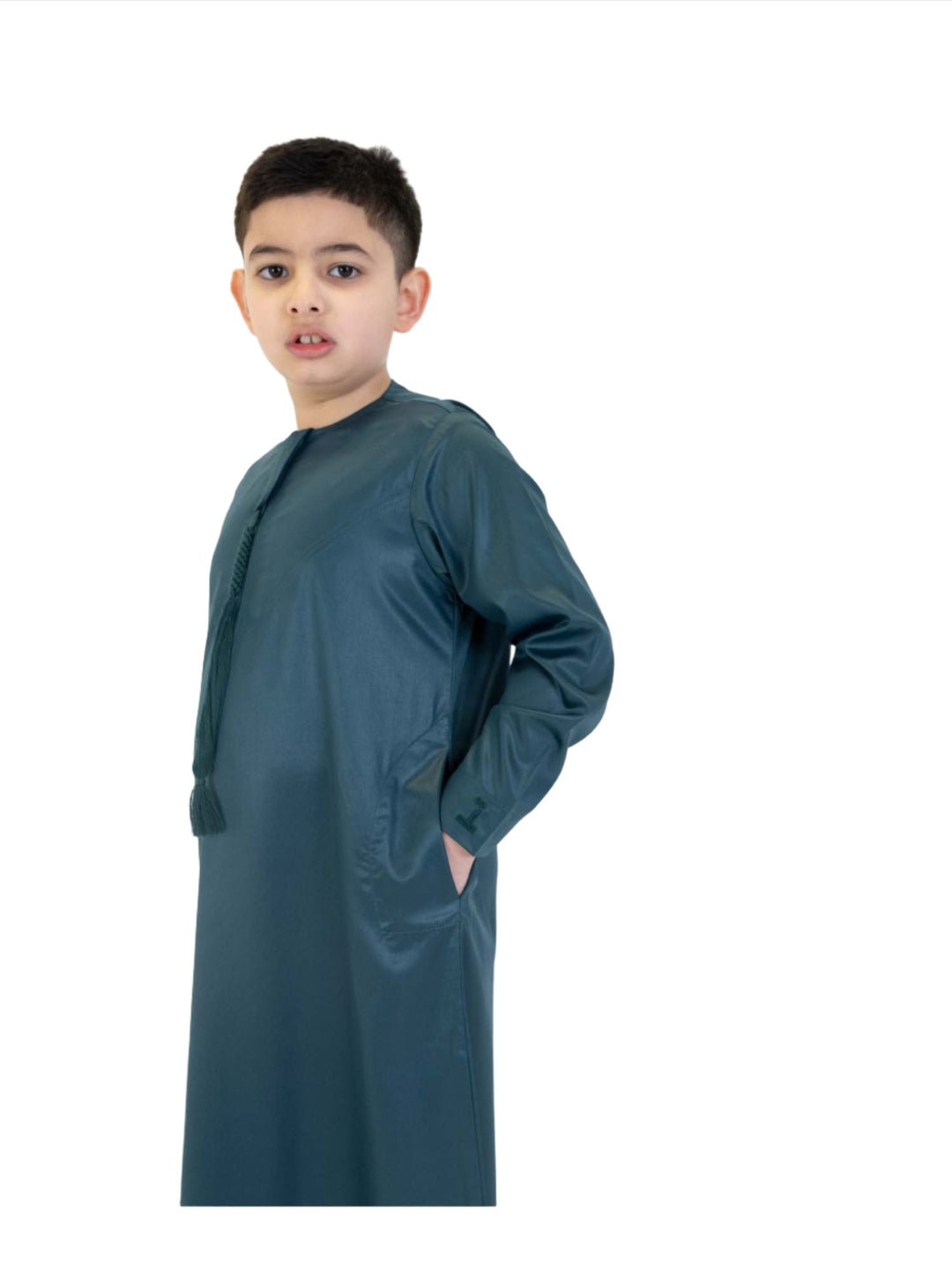 ثوب حريري للأولاد من الانطباعات الإسلامية مع شرابة - كم طويل
