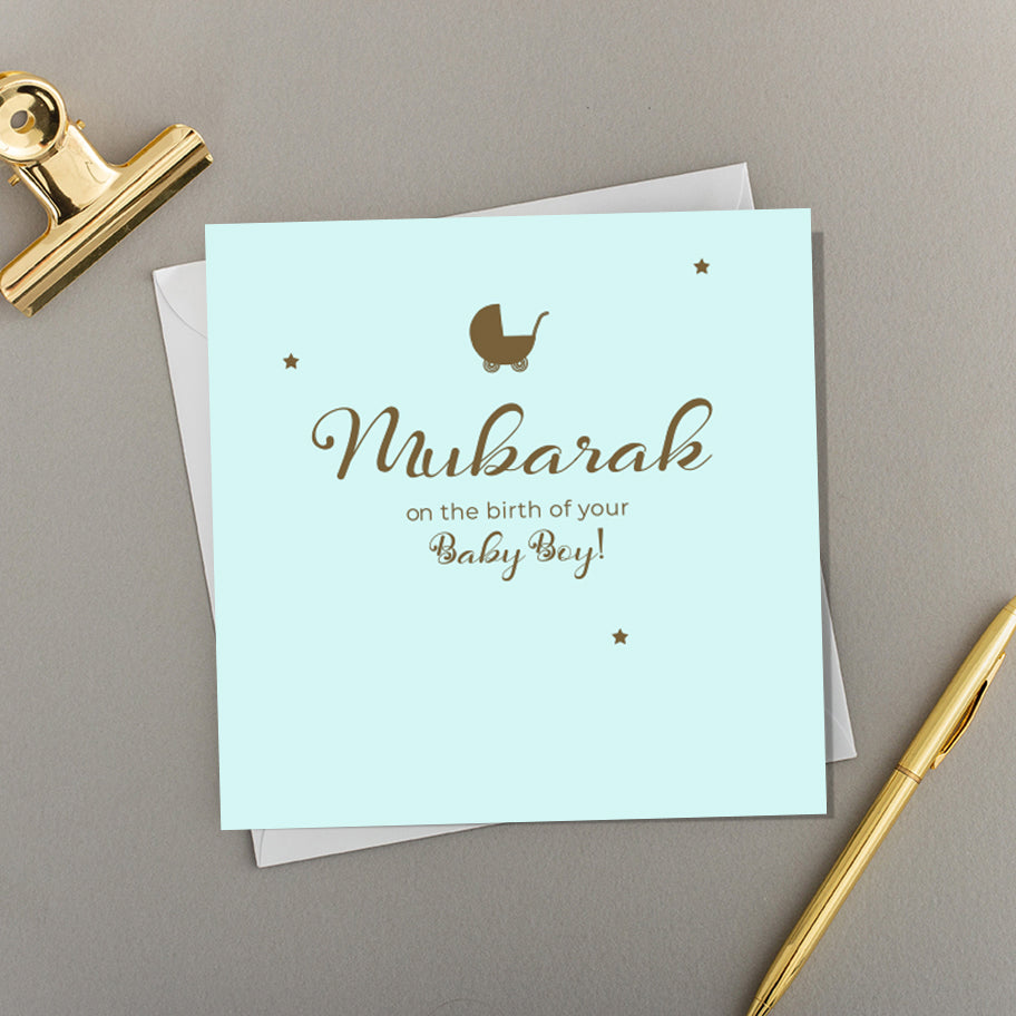 Greeting Card - Mubarak on The Birth of Your Baby (Baby Pram)