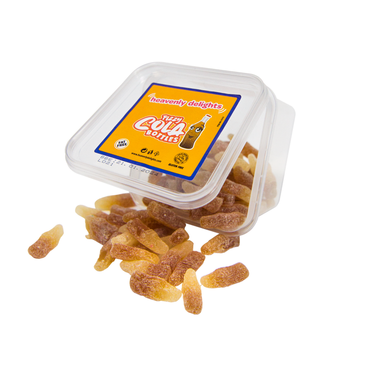 Fizzy Cola Bottles - 140g Tub - Heavenly Delights - front pack image