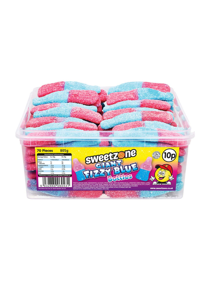Giant Fizzy Blue Bottles - 805g Tub - Sweet Zone - front pack image