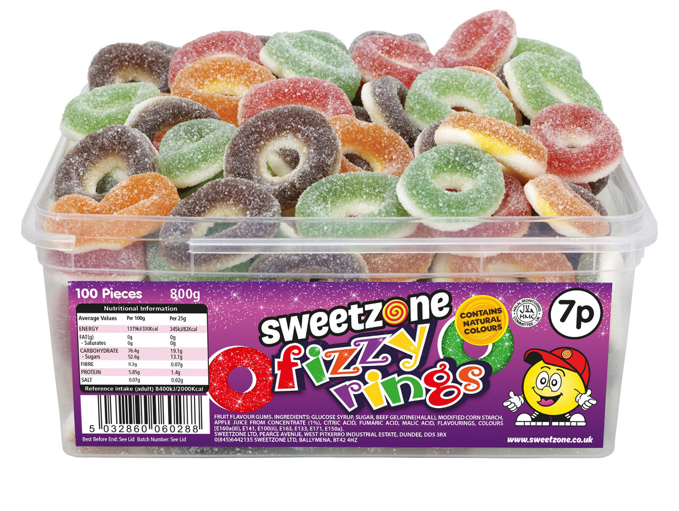 Fizzy Rings - 800g Tub - Sweet Zone - front pack image