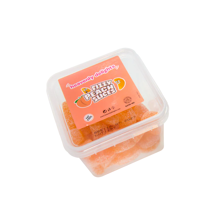 Fizzy Peach Slices - Heavenly Delights - 140g Tub - Islamic Impressions
