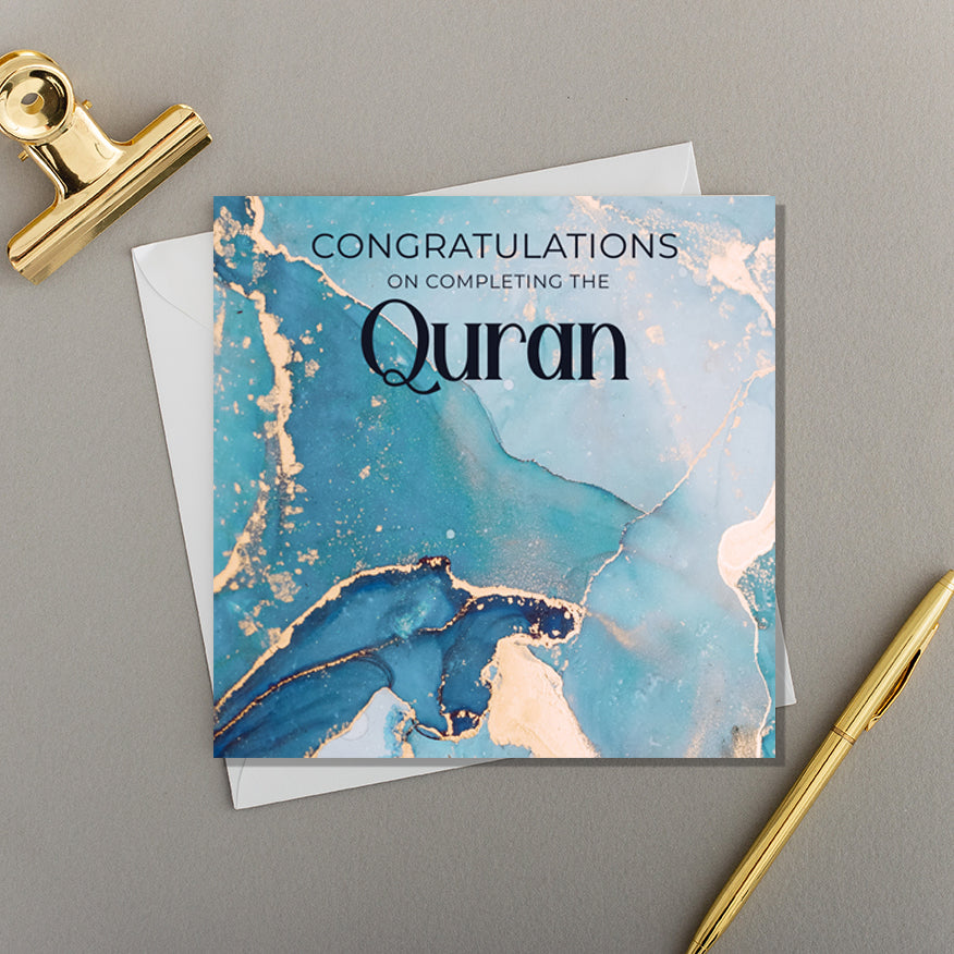 Greeting Card - Congratulations on Completing The Quran (Blue Marble) - Islamic Impressions