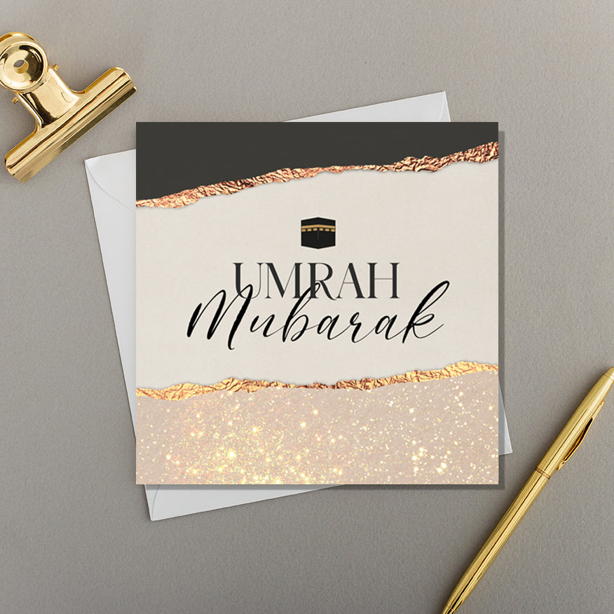 Greeting Card - Umrah Mubarak (Rose and Glitter Abstract)