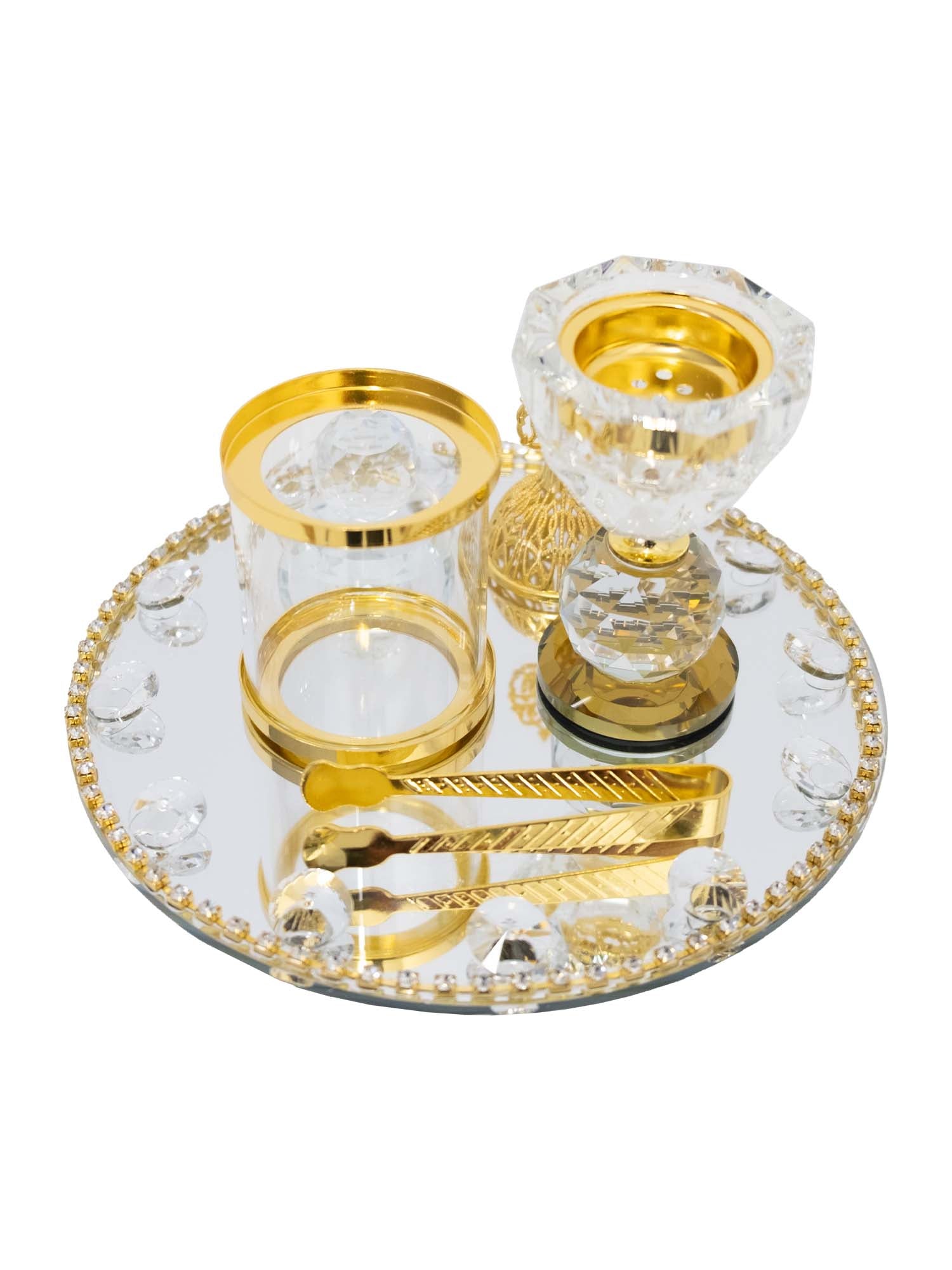 Crystal Bakhoor Burner Round Tray Set - Islamic Impressions