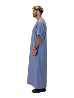 Men's short sleeve Omani thobe in Light Blue - side view