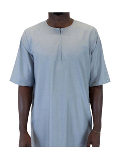 Men's short sleeve Omani thobe in Grey - sleeve and pocket detail