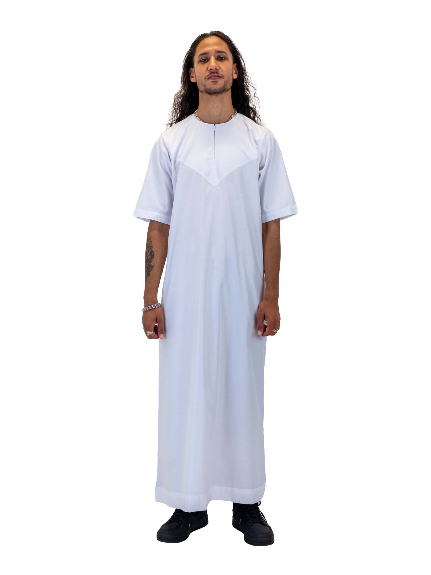 Men's short sleeve Omani thobe in White - front view