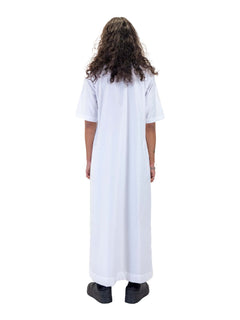 Men's short sleeve Omani thobe in White - back view