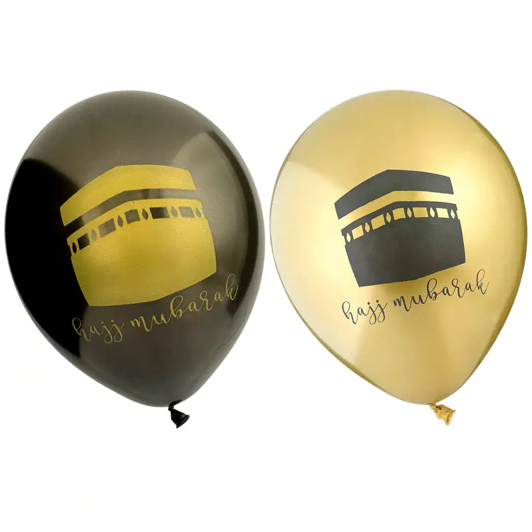 Hajj Mubarak Balloons - Black/Gold (10 Pack) - Islamic Impressions
