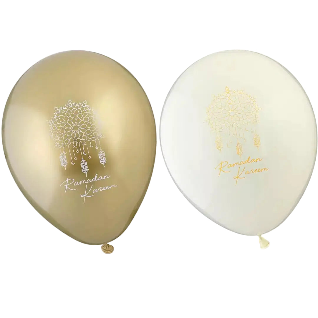 Ramadan Kareem Balloons - Gold/White (10 Pack) - Islamic Impressions
