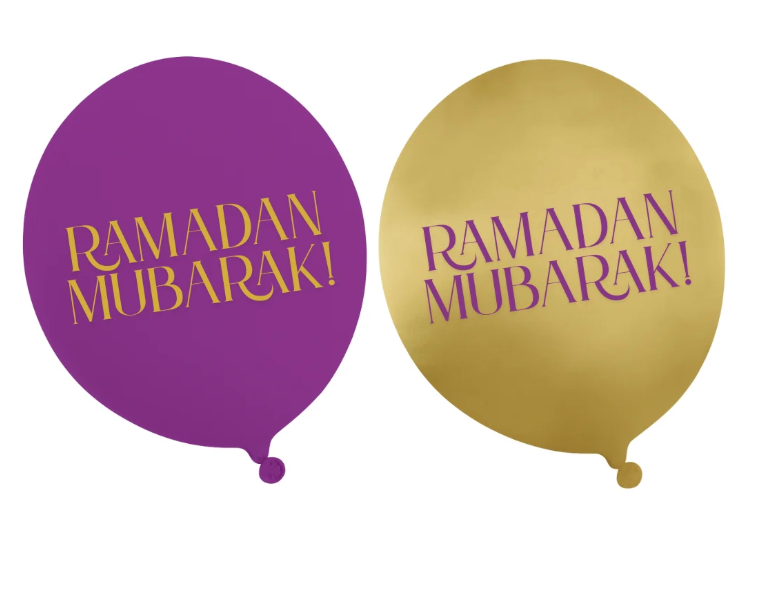 Ramadan Mubarak Balloons - Purple/Gold (10 Pack) - Islamic Impressions