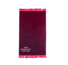 Red customised velvet prayer mat placement mock-up, full view