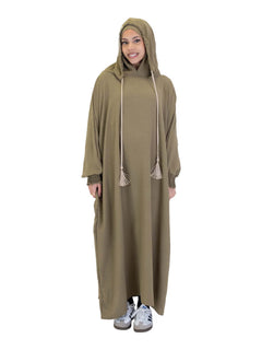 Green Urban hooded abaya on a model - front view