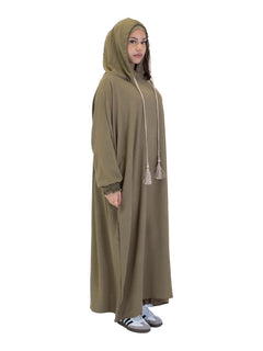 Green Urban hooded abaya on a model - three-quarter view