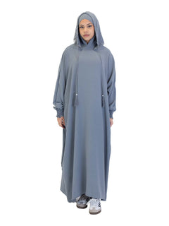Grey Urban hooded abaya on a model - front view