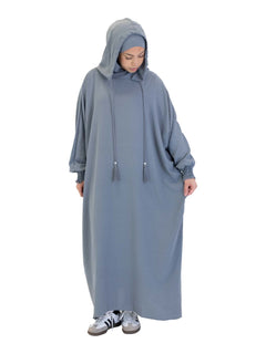 Grey Urban hooded abaya on a model - alternate front view
