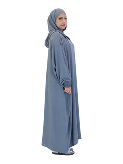 Grey Urban hooded abaya on a model - side view