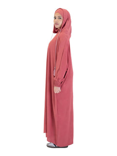 Pink Urban hooded abaya on a model - side view