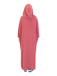 Pink Urban hooded abaya on a model - rear view