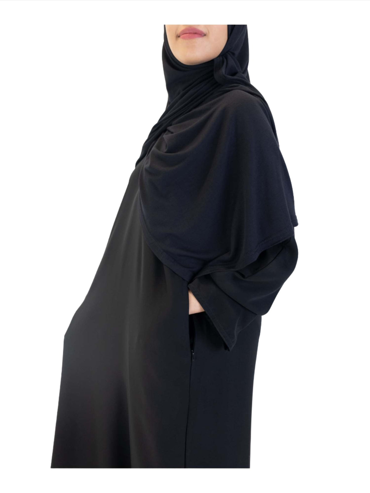 Black Nida One Button Abaya With Pocket, 4