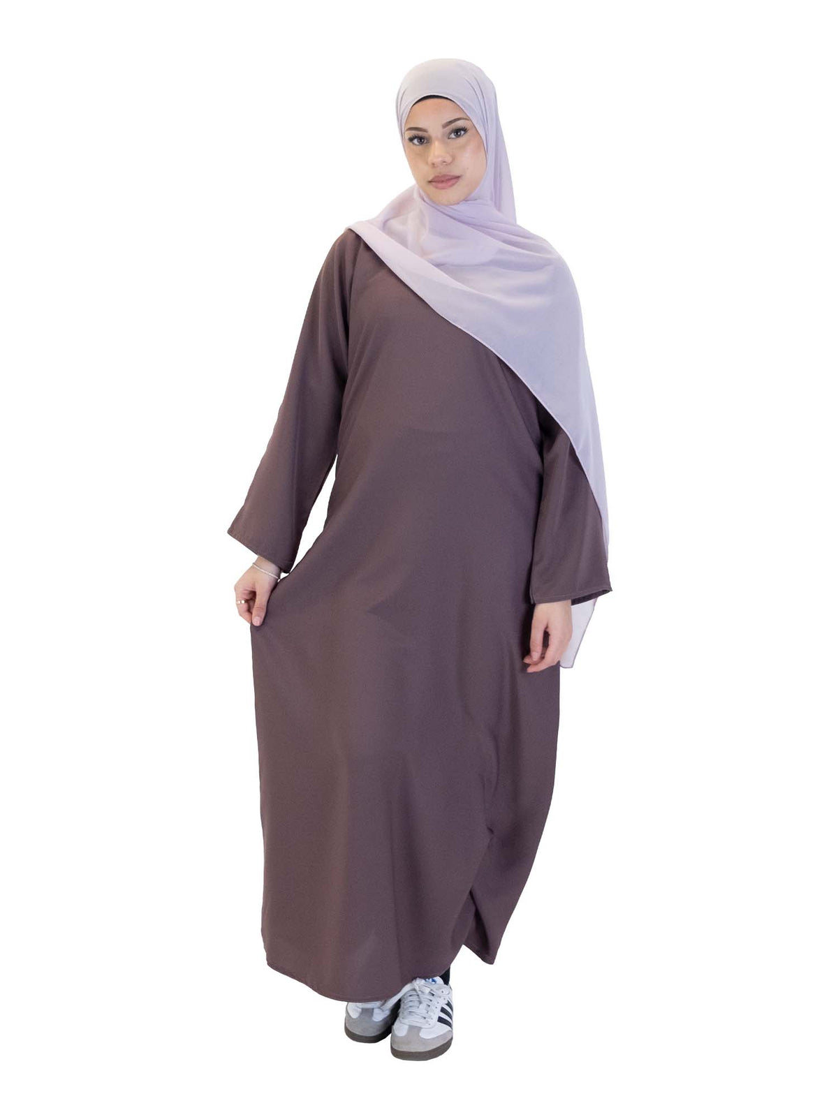 Mauve Nida One Button Abaya With Pocket, 1
