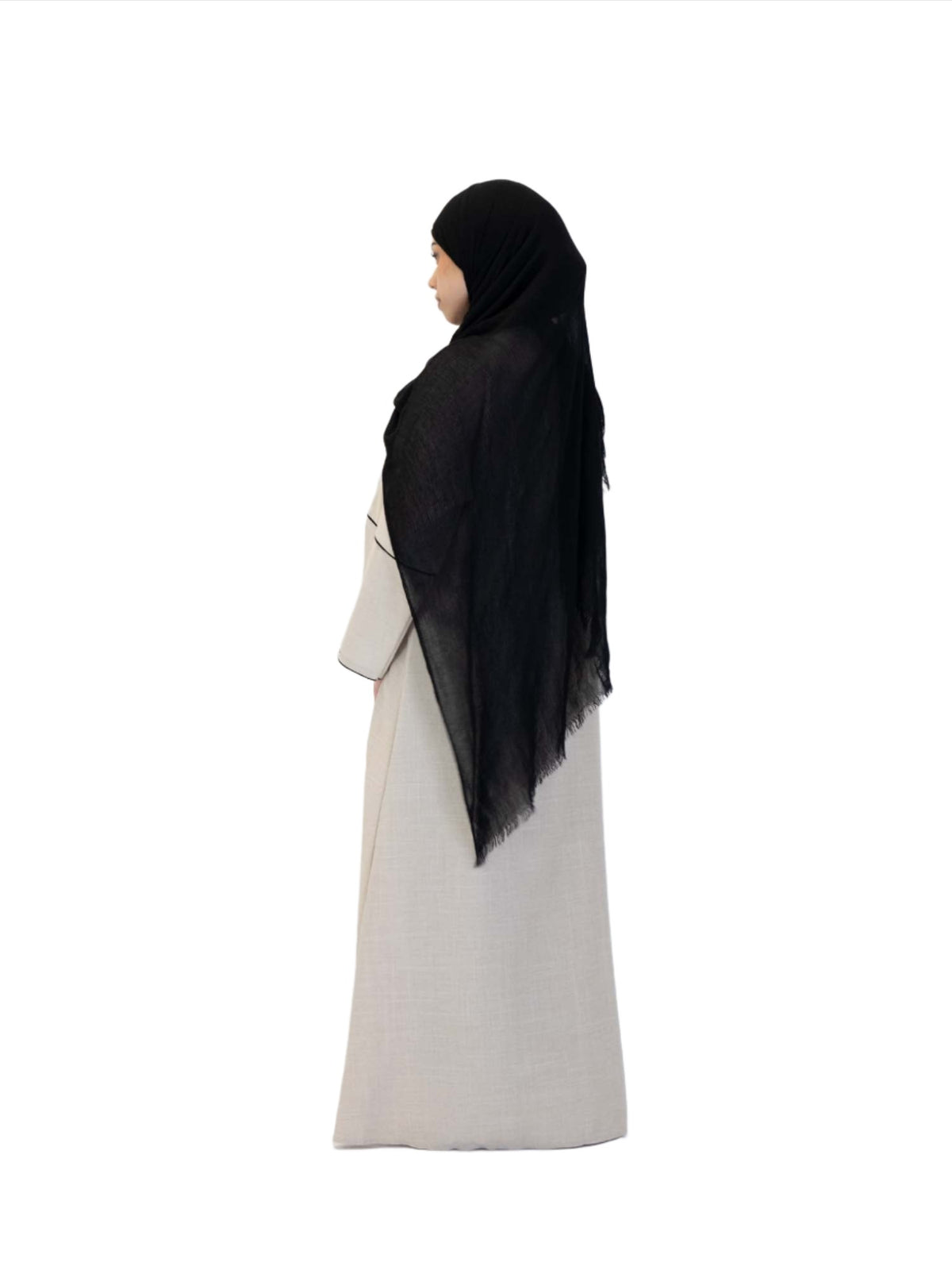 Beige Linen Open Abaya, 2