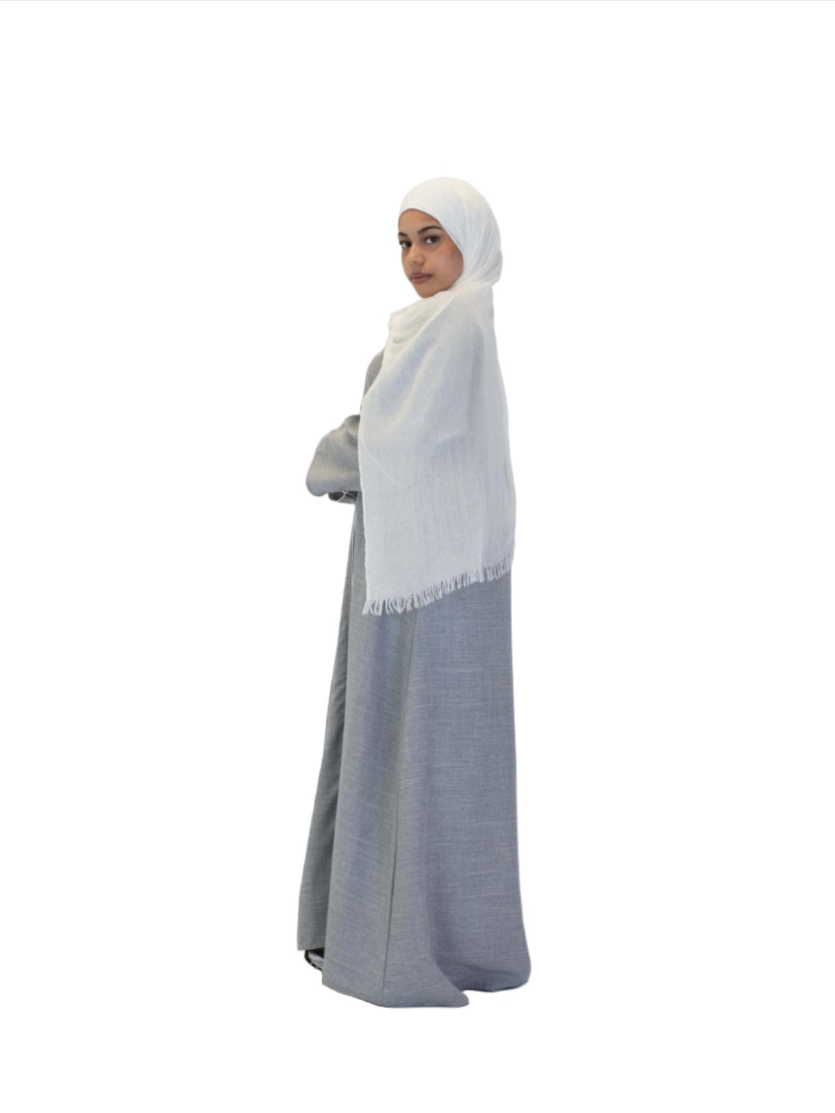 Grey Linen Open Abaya, 2