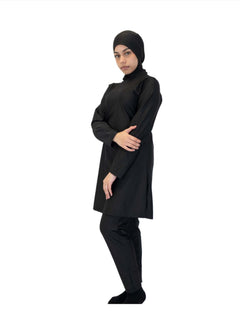 Black plain Burkini, three-piece modest swimwear set