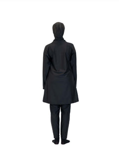 Black plain Burkini, three-piece modest swimwear set