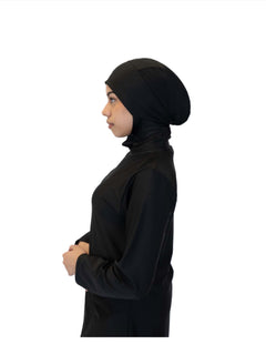 Black plain Burkini, three-piece modest swimwear set