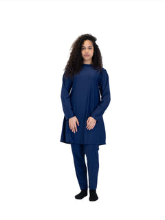 Navy Blue plain Burkini, three-piece modest swimwear set