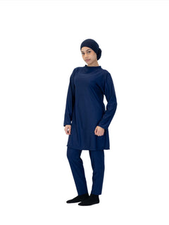 Navy Blue plain Burkini, three-piece modest swimwear set