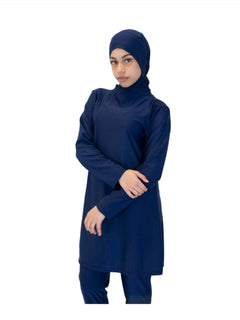 Navy Blue plain Burkini, three-piece modest swimwear set