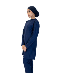 Navy Blue plain Burkini, three-piece modest swimwear set