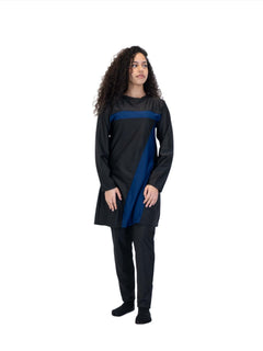 Black stripe Burkini, three-piece modest swimwear set