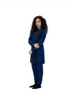 Navy Blue stripe Burkini, three-piece modest swimwear set