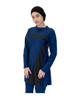 Navy Blue stripe Burkini, three-piece modest swimwear set