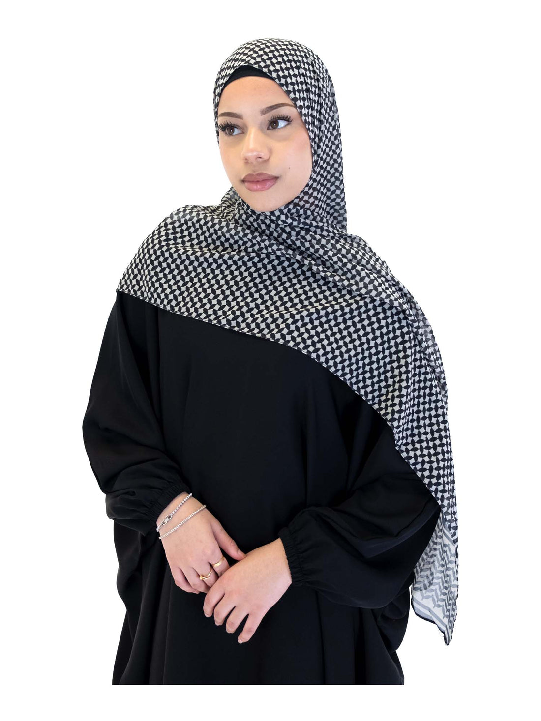 Women's Keffiyeh Style Scarf in Black/Beige, view 1