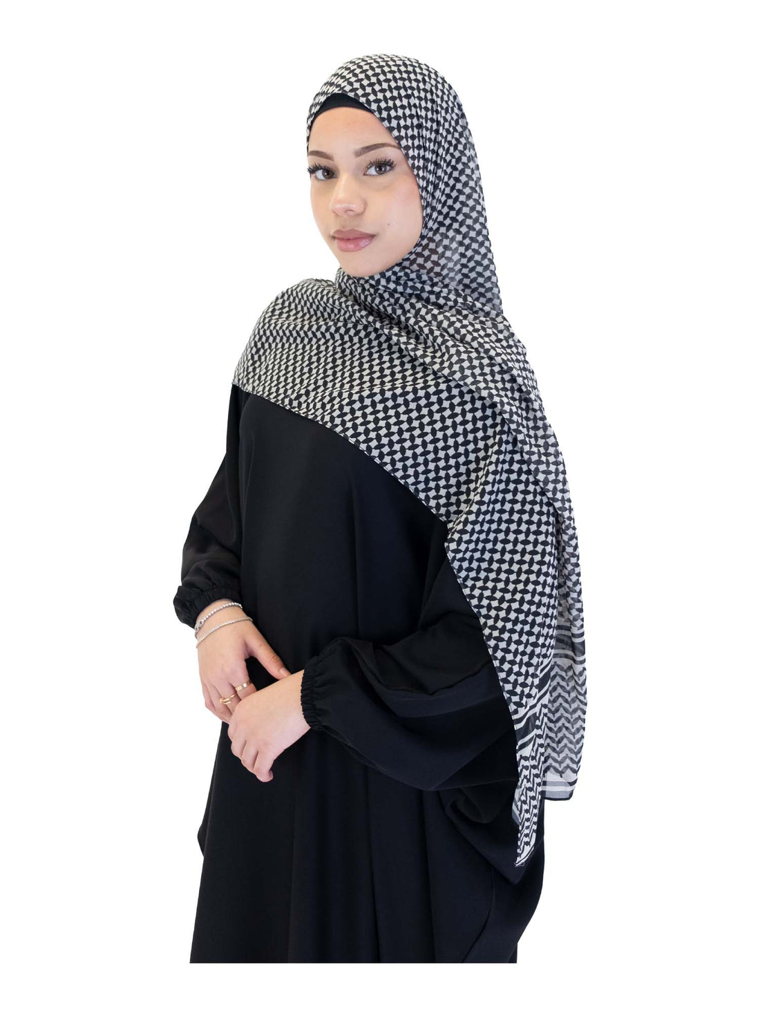 Women's Keffiyeh Style Scarf in Black/Beige, view 2