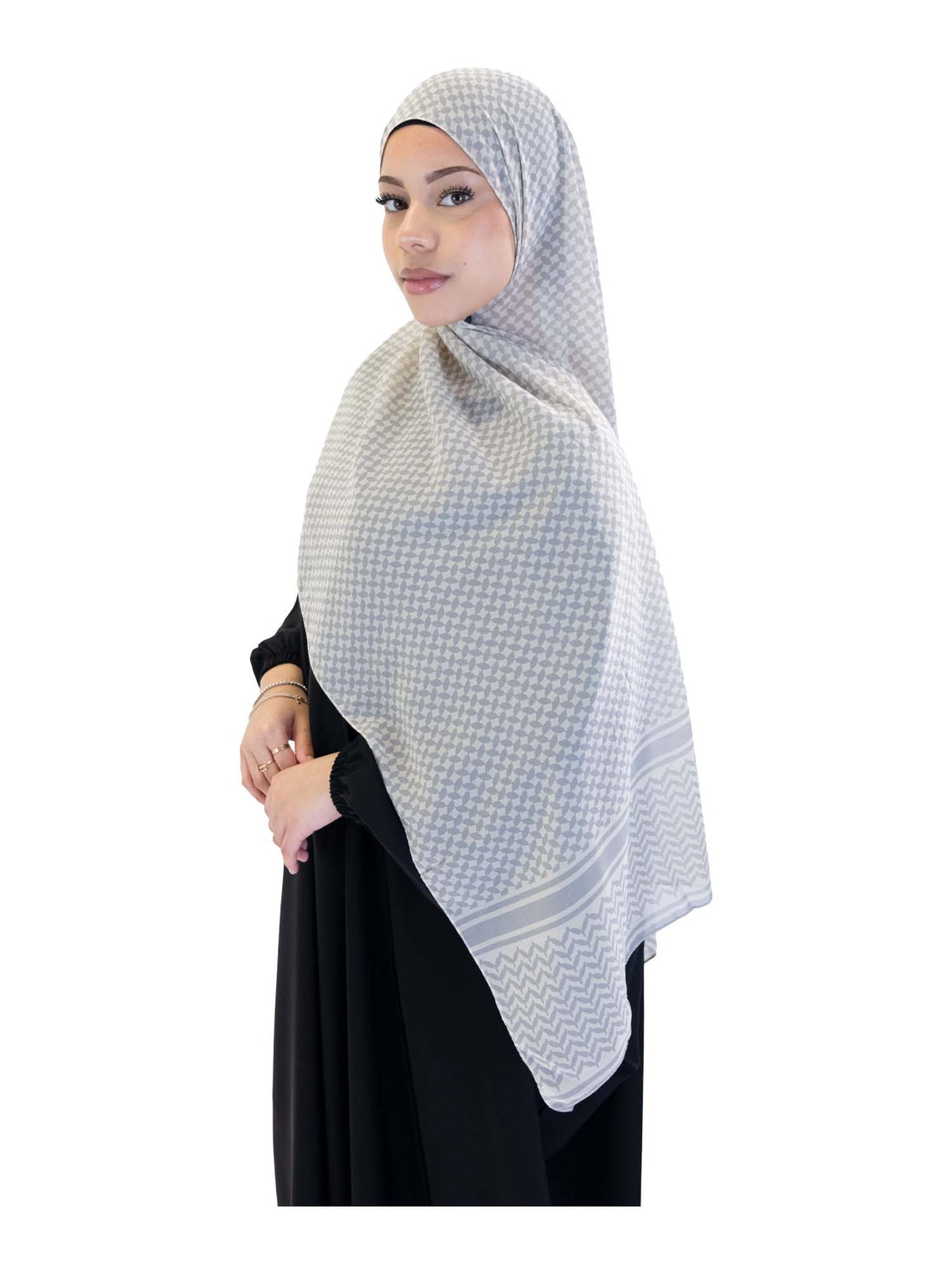 Women's Keffiyeh Style Scarf in Grey/Beige, view 1
