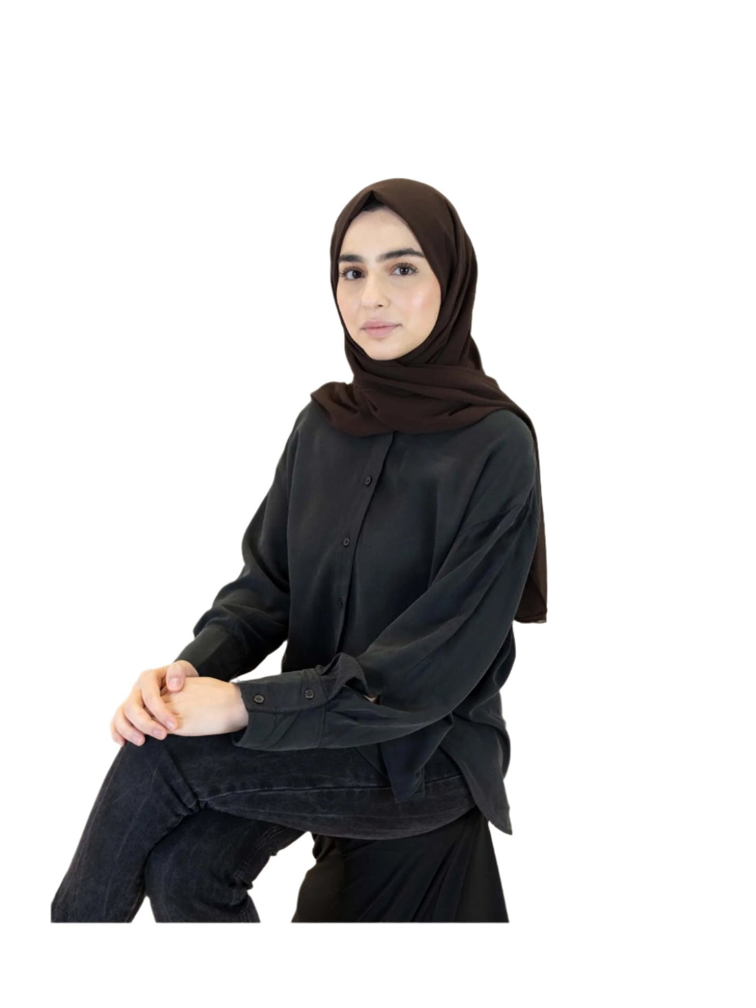 Plain Chiffon Scarf in Brown, view 1