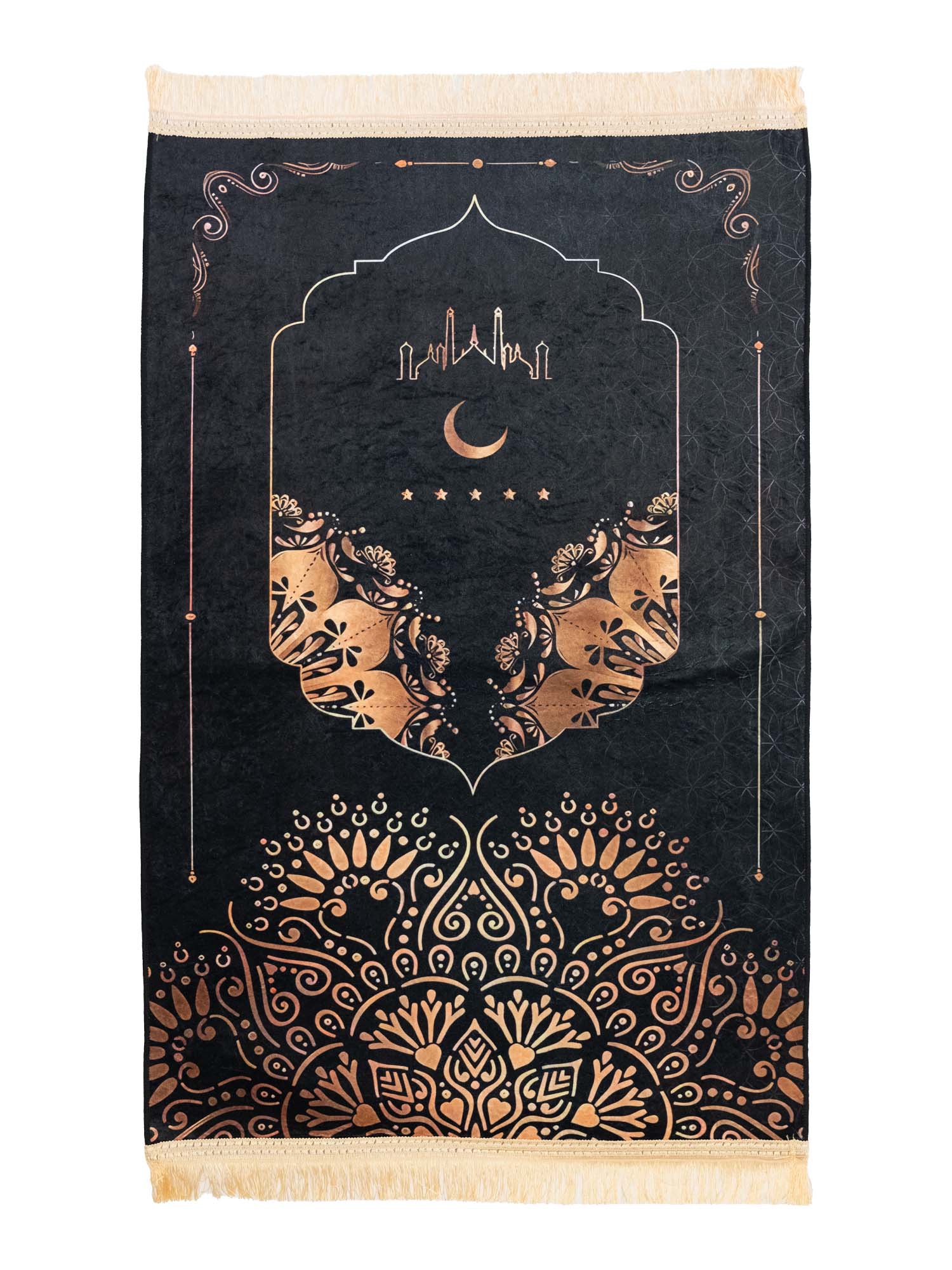 Black Moon/Stars Prayer Mat - Islamic Impressions