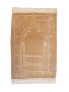 Beige memory-foam velvet prayer mat, full view