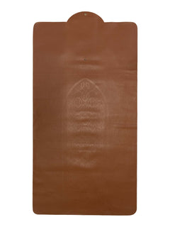 Brown faux-leather travel prayer mat, full view